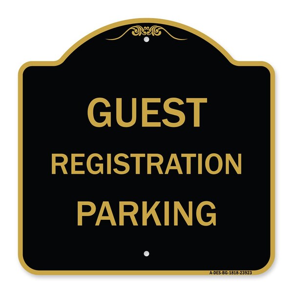 Designer Series Guest Registration Parking, Black & Gold Aluminum Sign, 18" x 18", BG-1818-23923